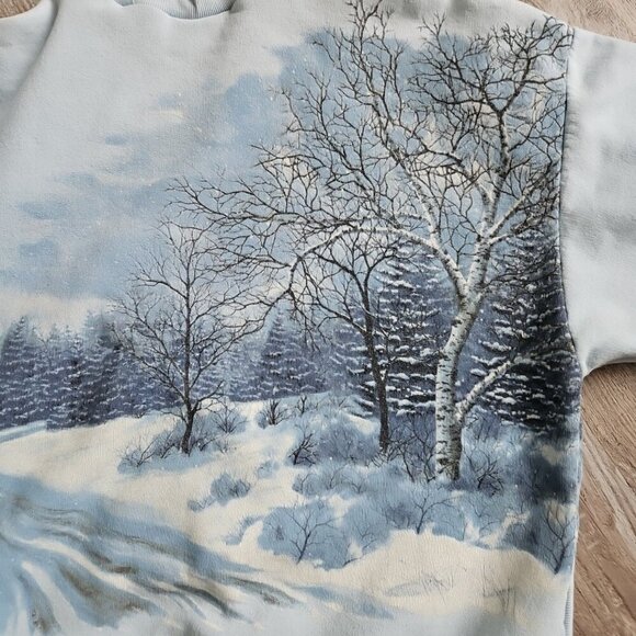 Vtg 80s 90s All Over Print Winter Wonderland Nature Sweatshirt Art Graphic XL - Picture 11 of 14